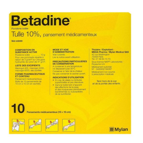 Betadine Tulle Compr 10X10Cm B/10